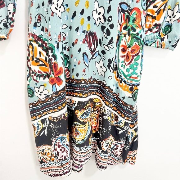 Anthropology Akemi + Kin Boho Blue Floral Beaded V-Neck Long Sleeve Dress - Picture 5 of 5